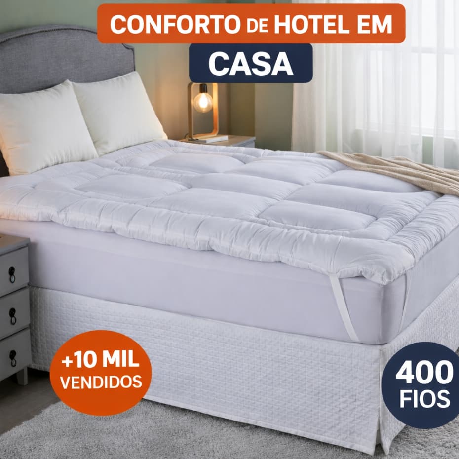Pillow Top Casal 5cm Extra Macio Tipo Hotel | Protetor Colchão 400 Fios | Com Elástico | Lavável