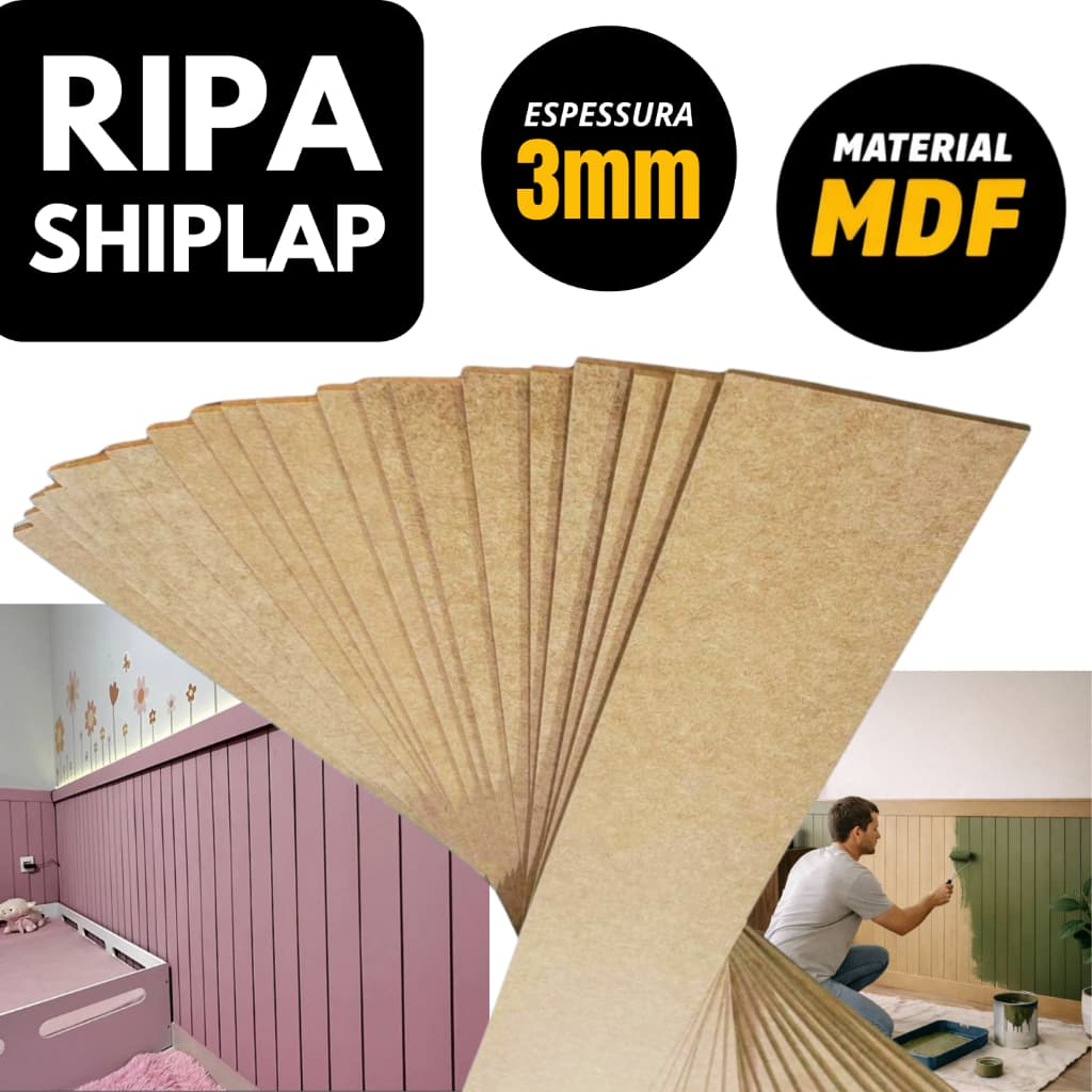 Kit Ripa Lambri MDF Cru 120cm | 110cm | 100cm | 90cm Cabeceira Ripado Shiplap Boiserie - Pinte da cor que quiser