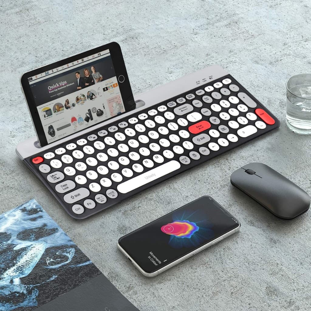 Uniwity Kit Teclado e Mouse Sem Fio Bluetooth Recarregável ABNT2 p/ PC Notebook Tablet