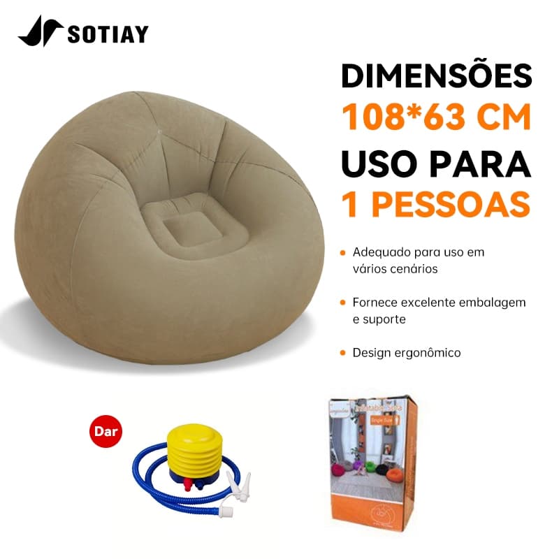 Sofá Puff Inflável Individual, Estilo Preguiçoso Tatami, Para Quarto e Relaxamento