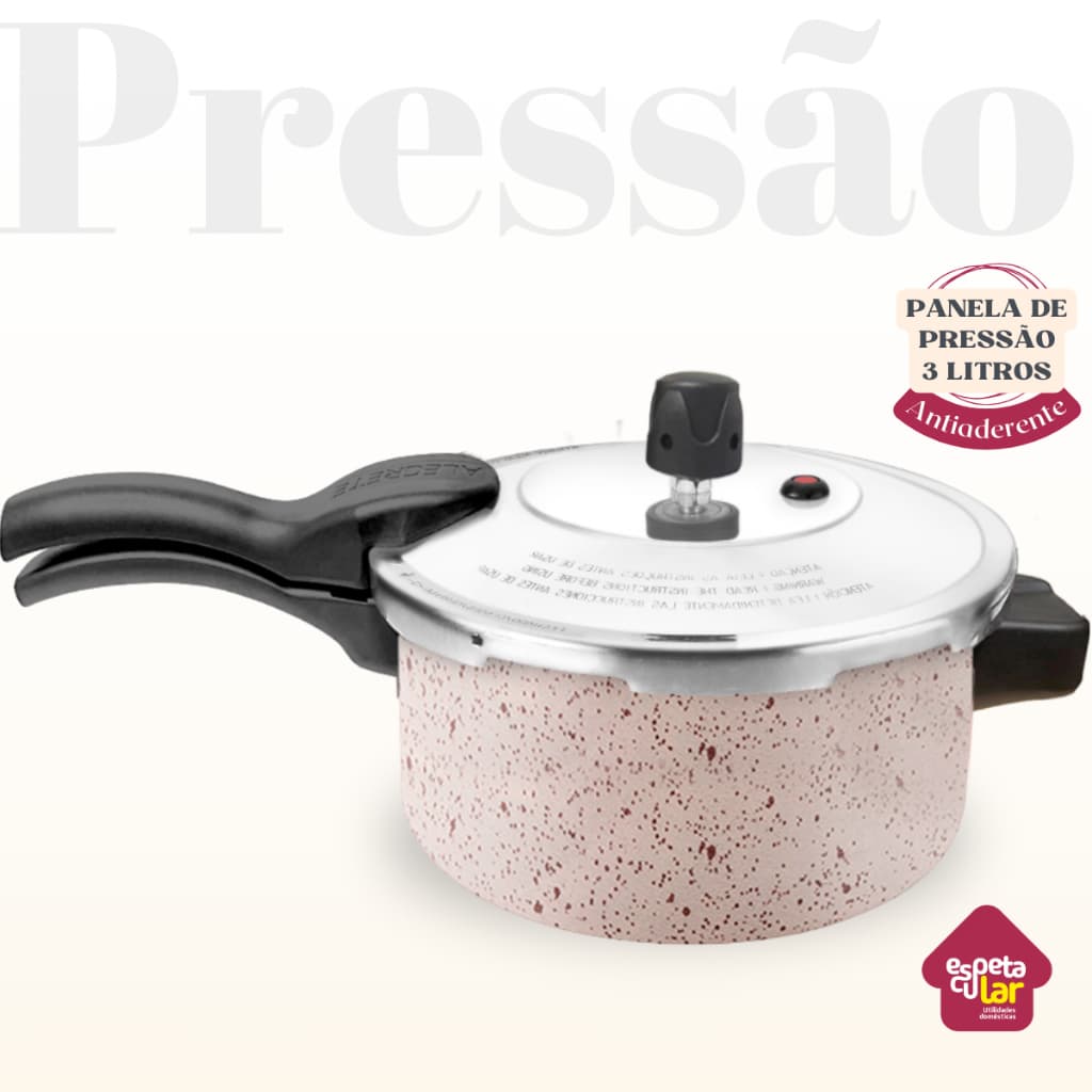 Panela de Pressão 3 Litros Fechamento Externo Revestimento Antiaderente Bege Cinza Vermelha
