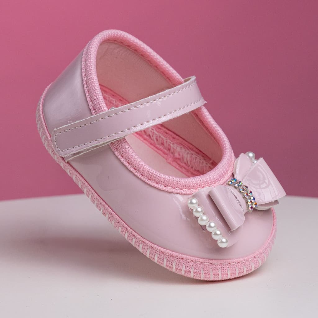 Sapatilha Bebê Infantil Menina Laçinho Strass Pérola Princesa RN Delicada Confortável Promoção