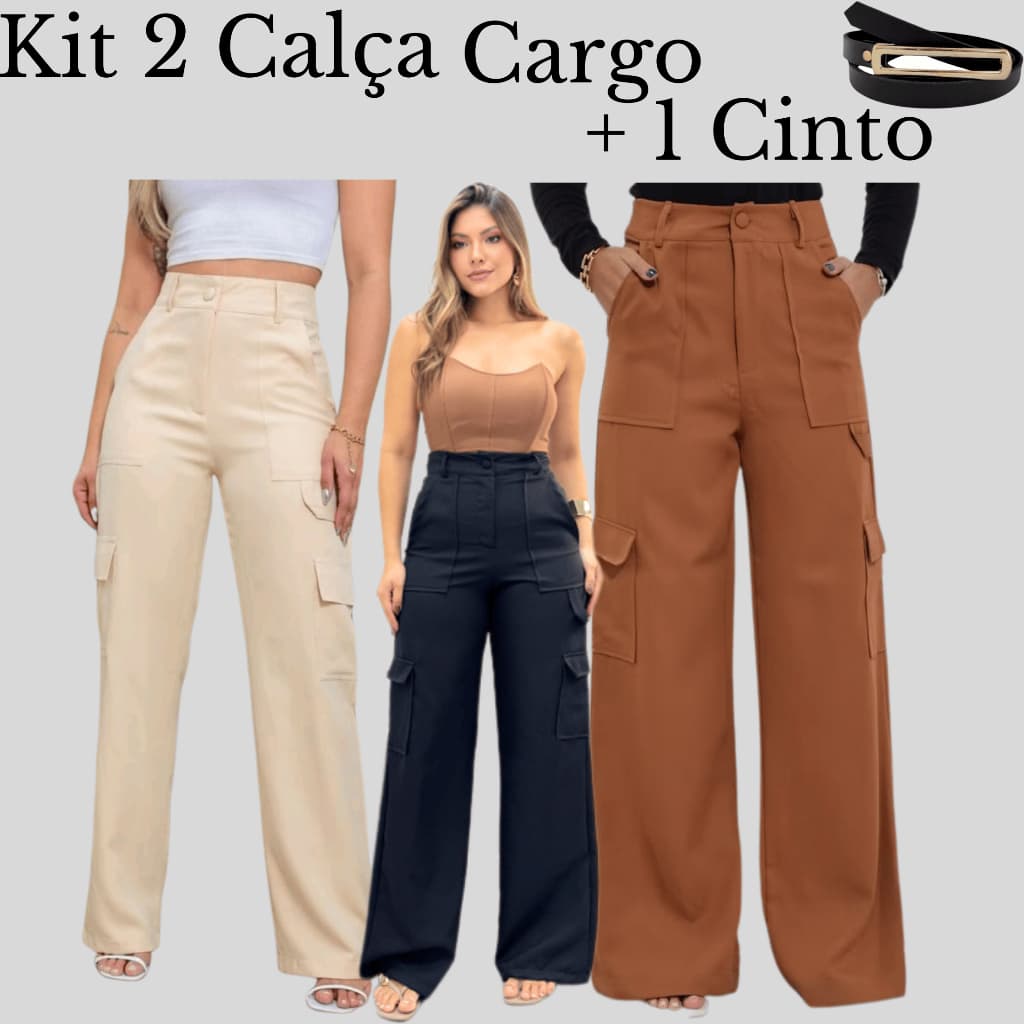 Kit 2 Calça Cargo Alfaiataria Inverno ACOMPANHA CINTO
