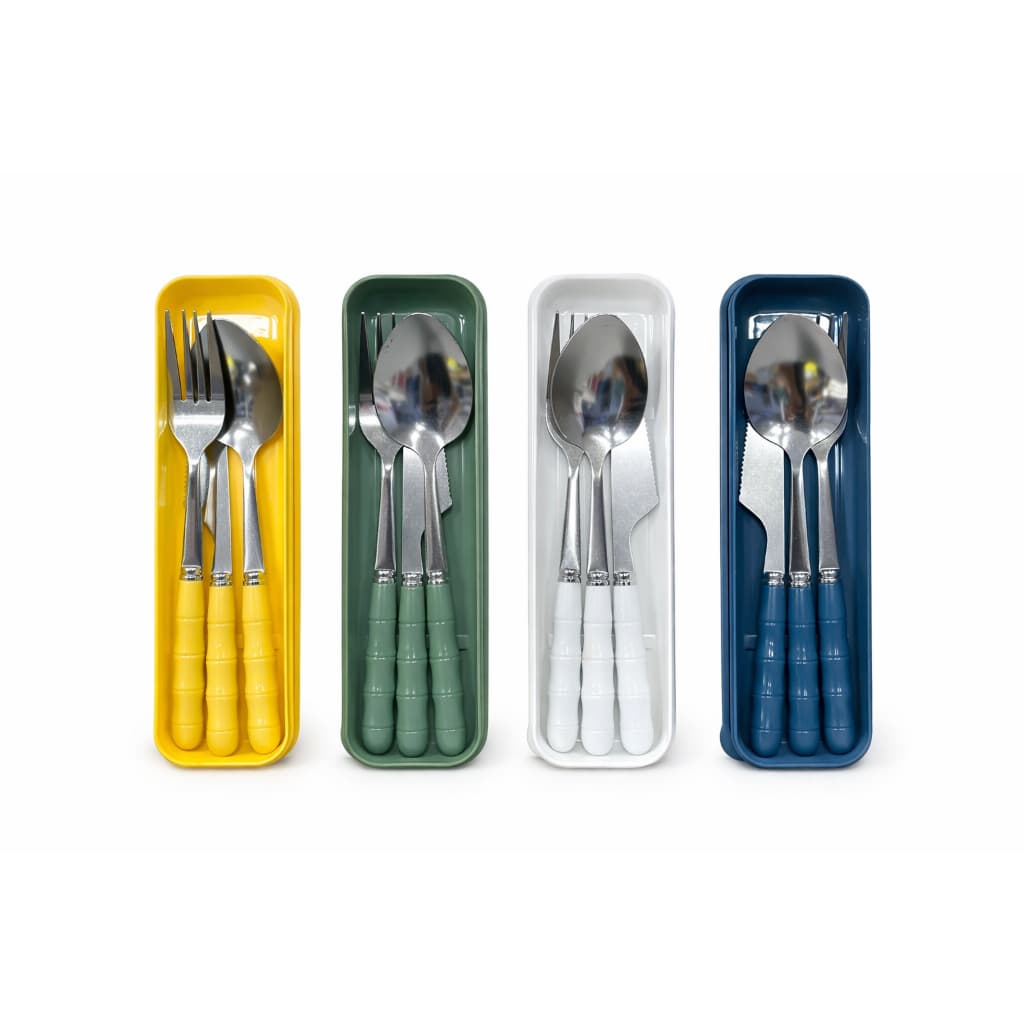 Jogo Talher Colher 3pc Inox Estojo Garfo Faca Marmita Viagem HU89012