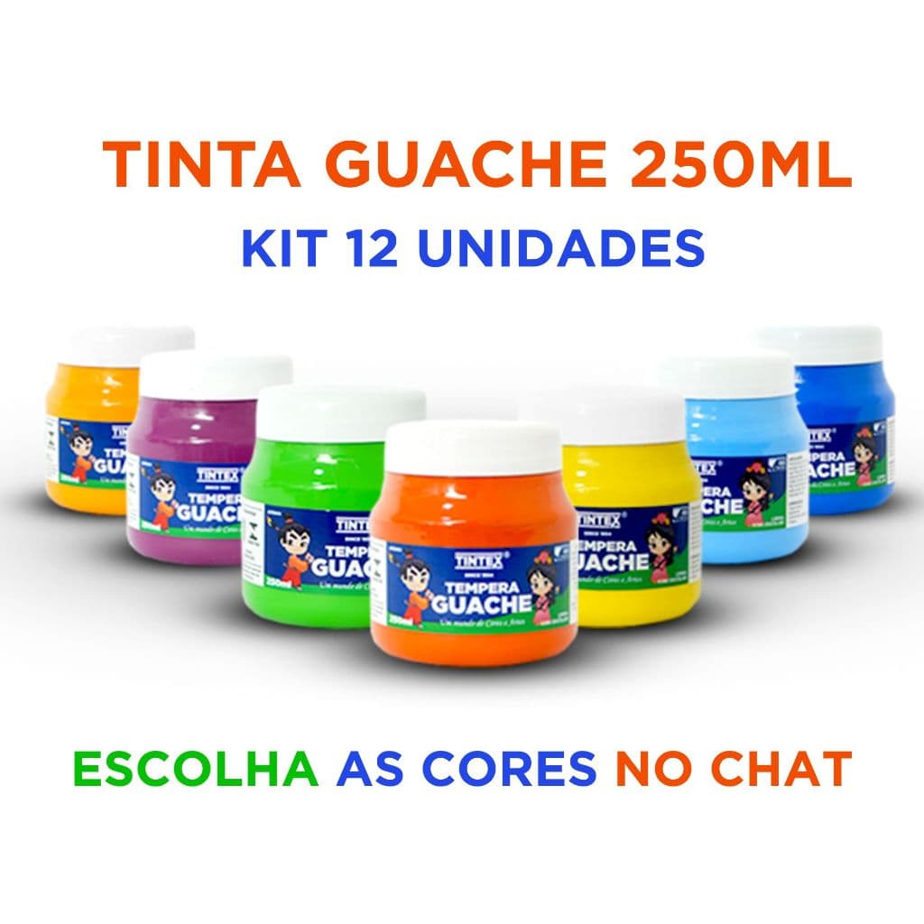 Kit c/12 Tinta Guache 250ml - TINTEX [Escolha a cor pelo chat]
