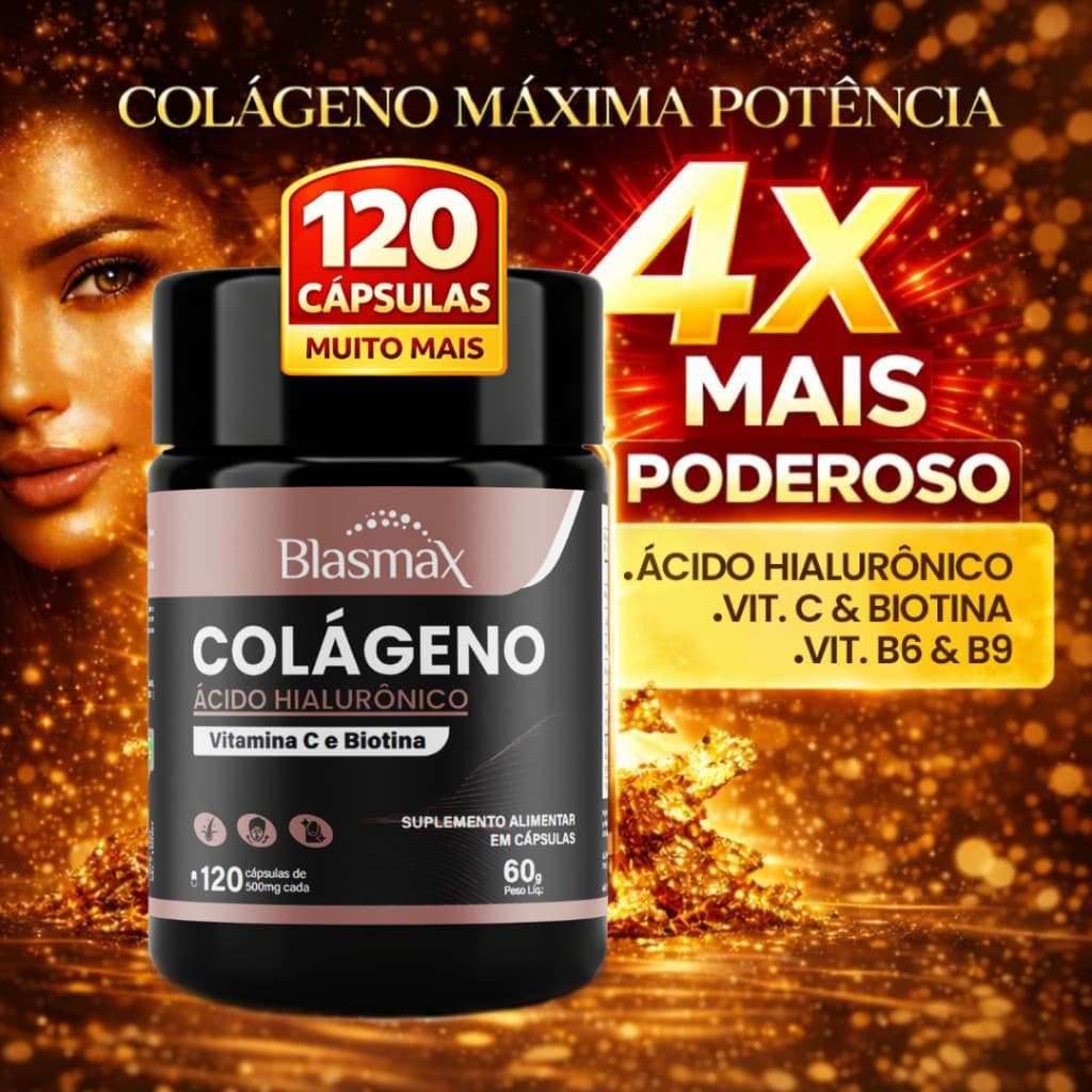 Colágeno para Pele Cabelo e Unhas com Ácido Hialurônico | Vitamina C | Colágeno Cápsulas 120