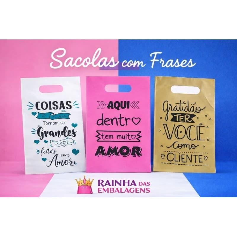 50 sacola 30x40 com frases boca de palhaço boca triste lindas frases para loja, oferta