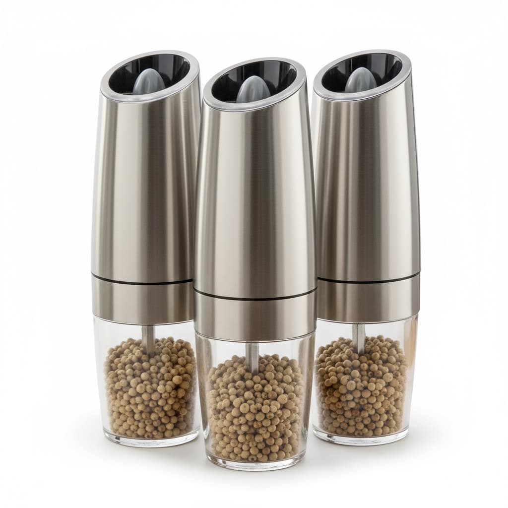 1 | 2 ou 3 Moedores Elétrico Sal e Pimenta Inox com LED Azul Moinho Automático a Pilha Premium