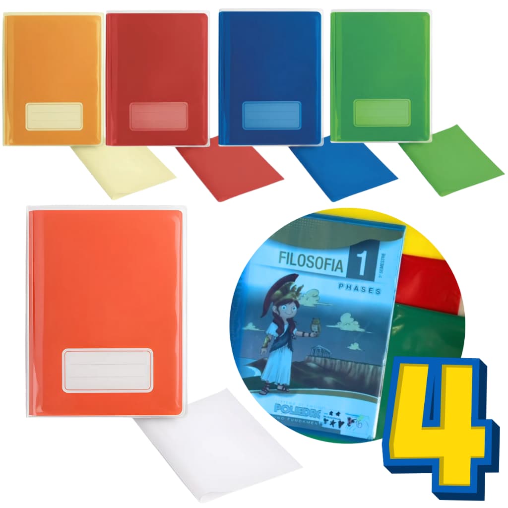Kit 4 Capa P/ Caderno Brochurão Protege Transparente Escola Volta as Aulas
