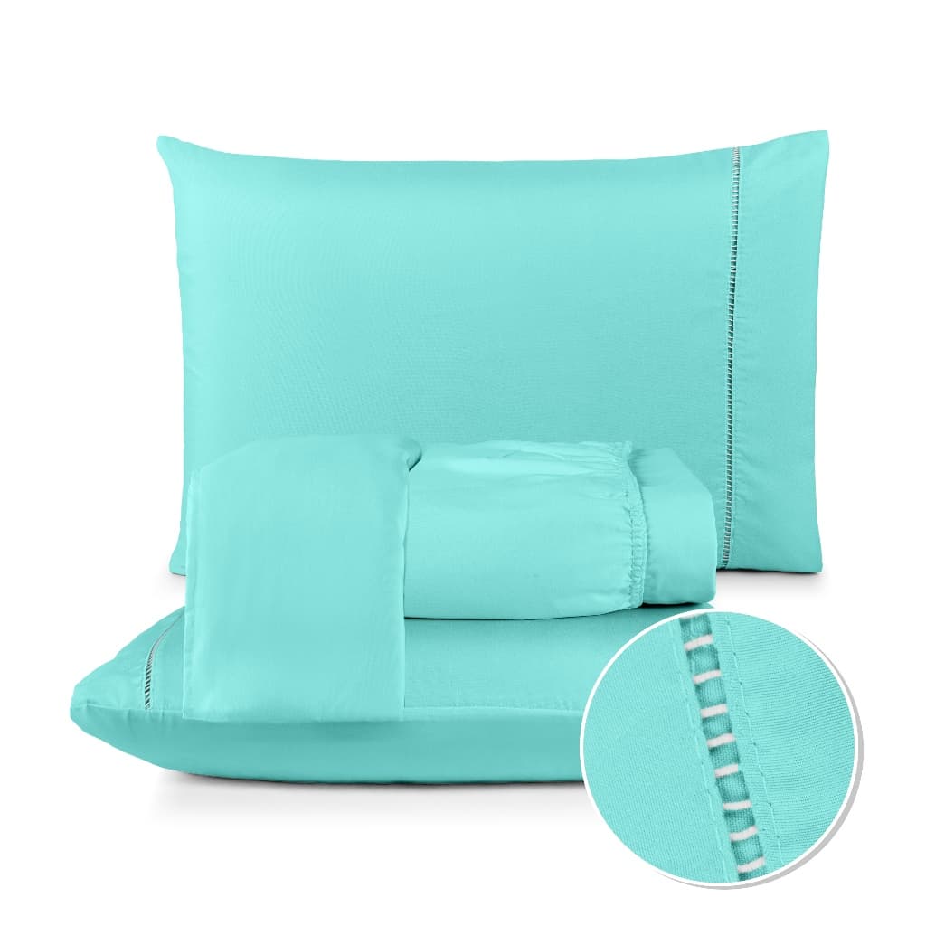 Kit Jogo de Lençol Cama Box 400 fios Toque Macio com Ponto Palito