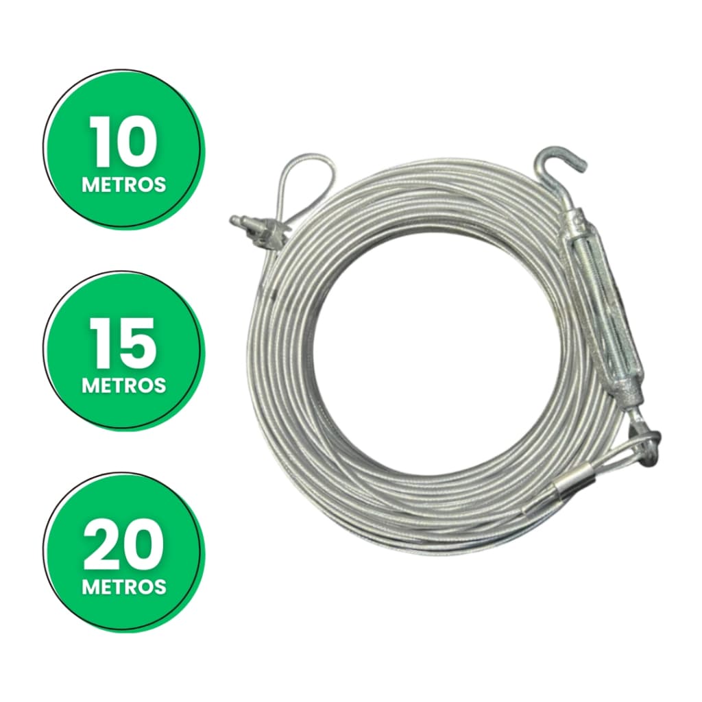 Varal de Aço Revestido Encapado PVC 10mt / 15mt / 20mt - Suporta até 150kg