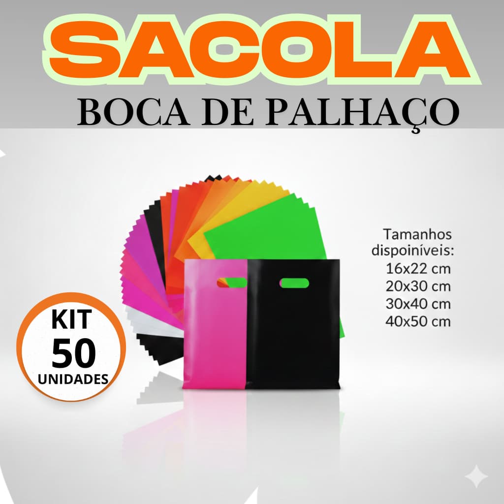 Kit 50 Sacolas Boca de Palhaço Reforçadas 16x22 - 20x30 - 30x40 -  40x50 - Premium para loja