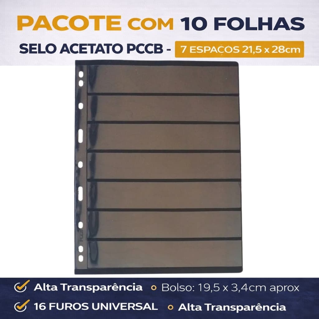 10 Folhas Para Selos Selo Acetato Pccb 7 Divisões 21,5x28cm