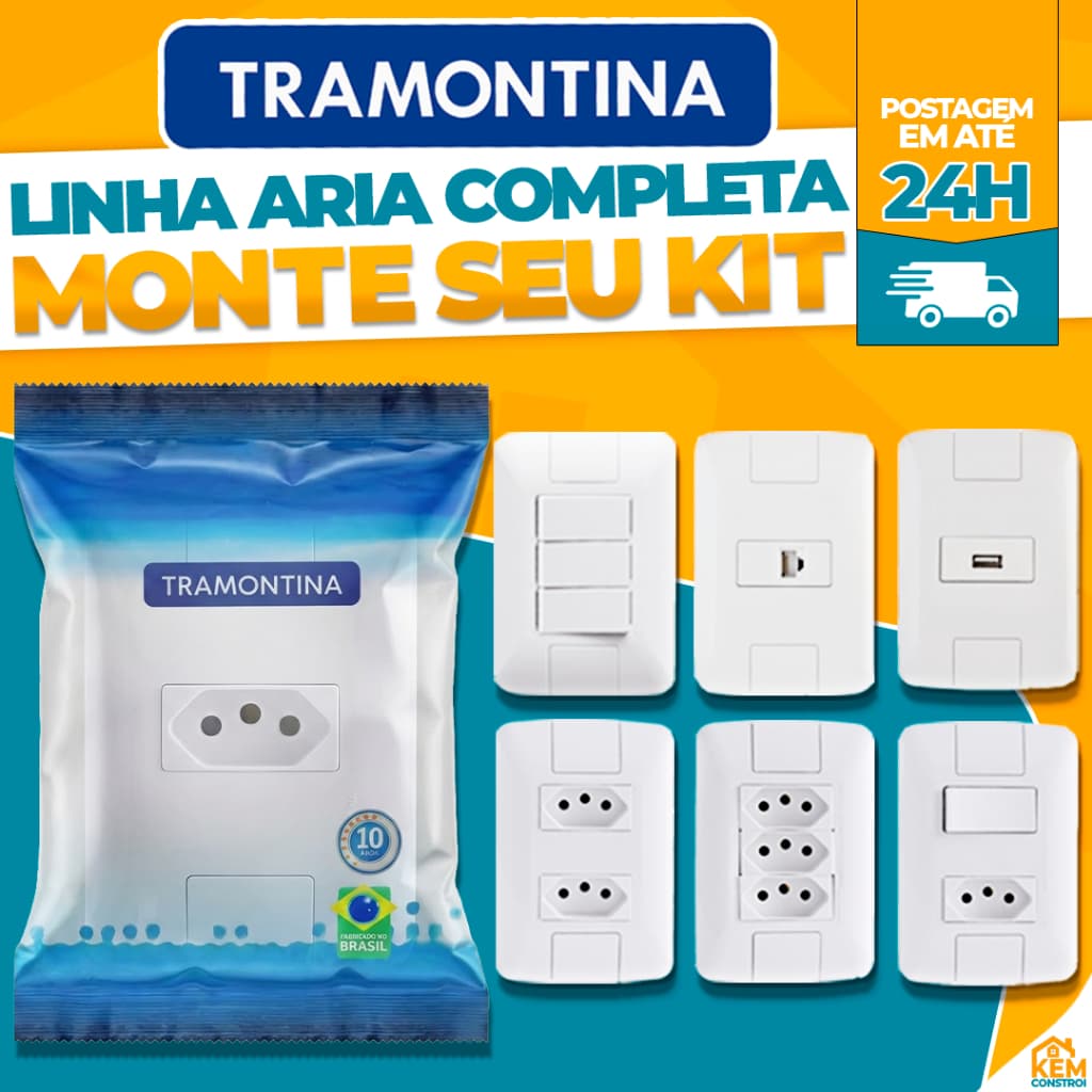 Tomadas e Interruptores Tramontina Aria Linha Completa de Módulo e Placa Branco e Modular