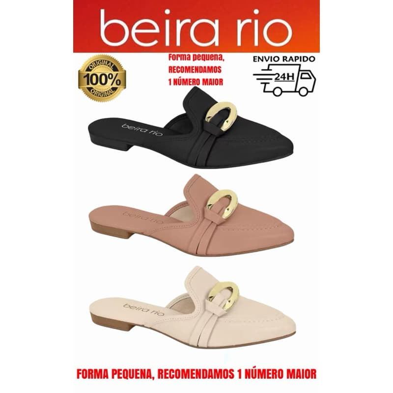 Sapato Femino Mule Beira Rio Fivela Bico Fino Calce Facil Dia a Dia Confortável Original