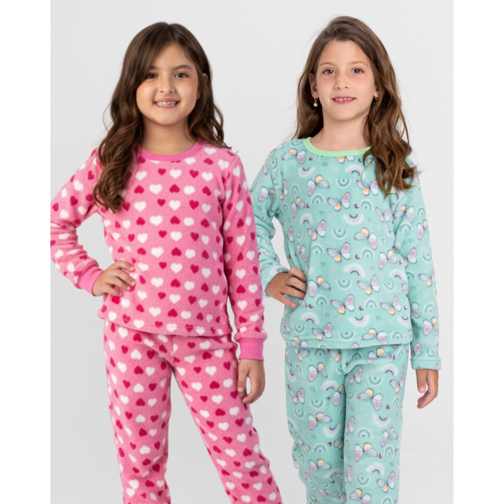 Pijama Fleece Meninas Inverno Peludinho Roupa de Dormir Longa Confortavel