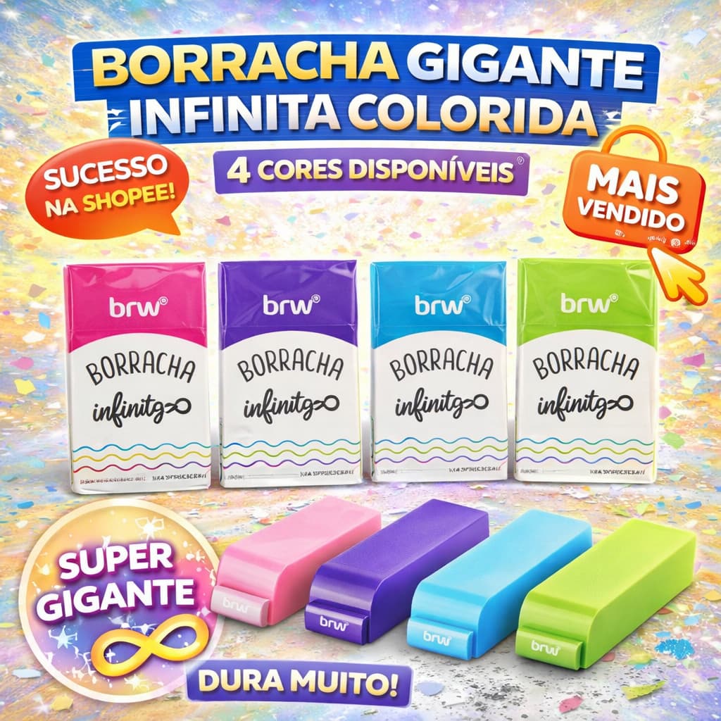 Borracha Grande Colorida BRW Infinity Escolar Apaga Lápis Sem Resíduos Alta Qualidade