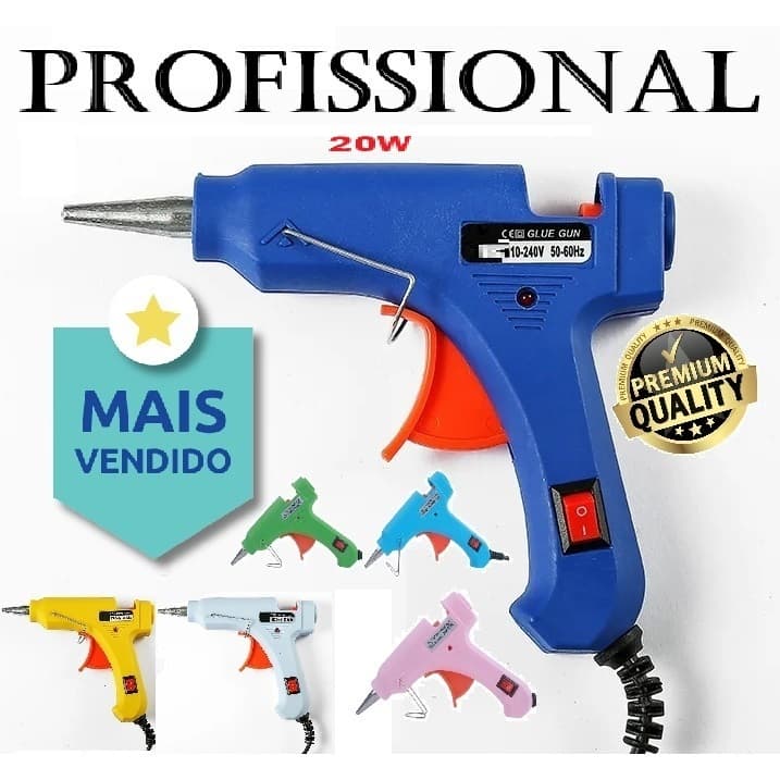Pistola de cola quente 20w com botão liga e desliga bico fino