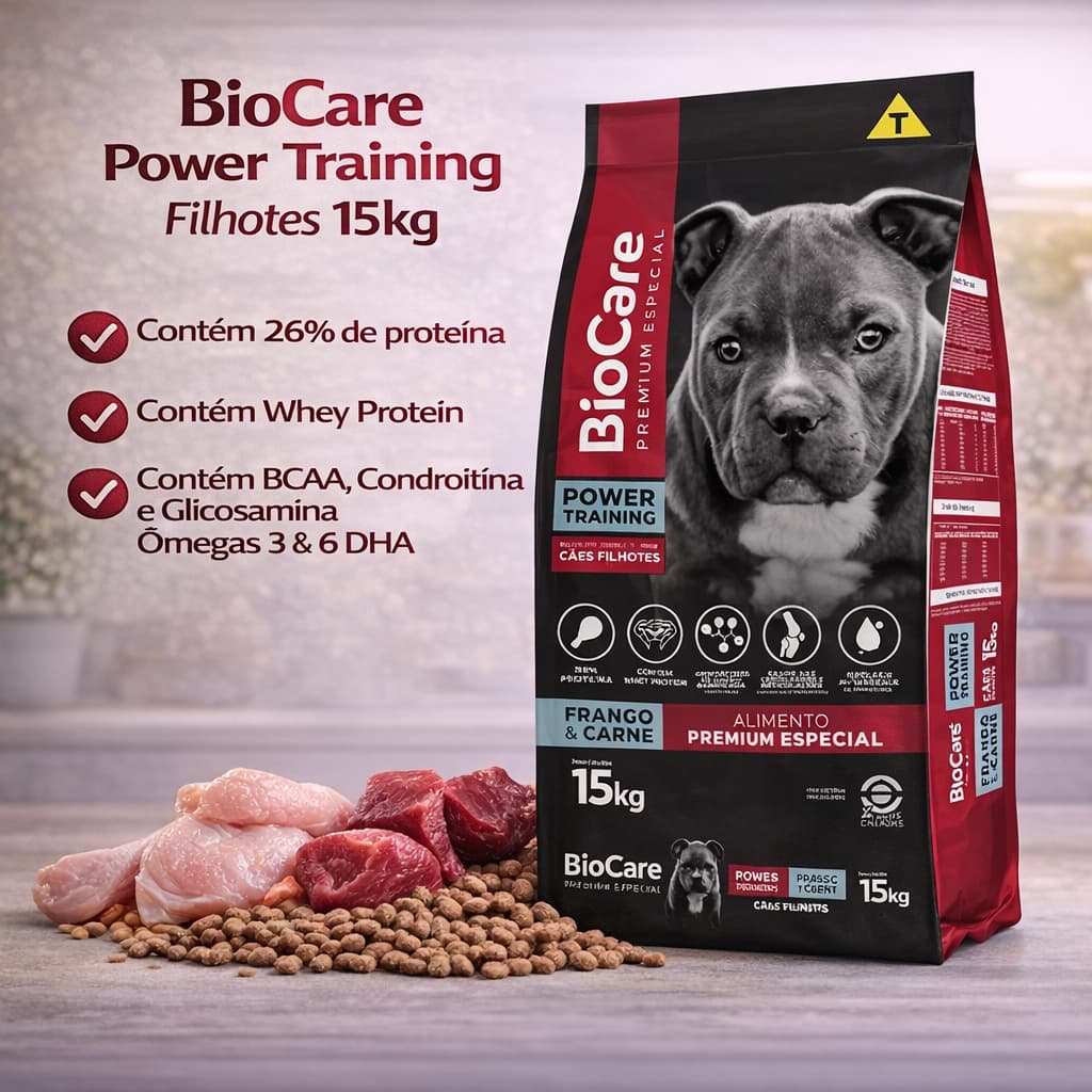 Ração Biocare Power Training Filhotes Frango E Carne 15kg