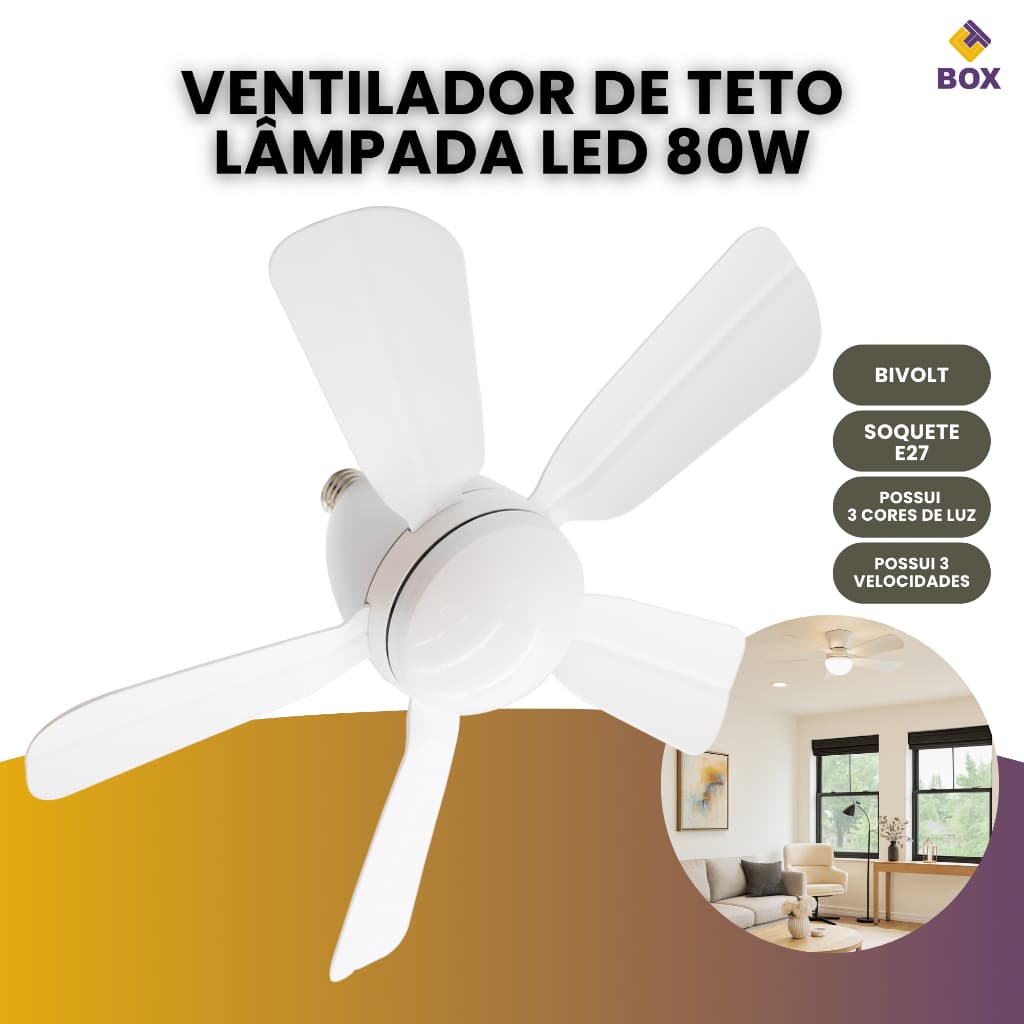 Ventilador de Teto Lâmpada E27 Ajustável Bivolt Com Led VT02