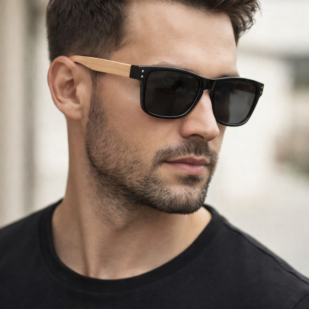 Óculos de Sol de Madeira Hastes Bambu Premium Masculino Proteção UV400 Polarizado Estiloso Moda
