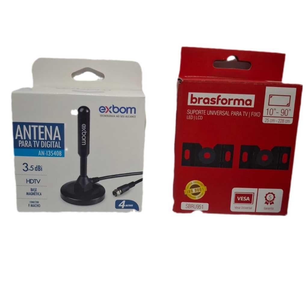 KIT ANTENA DIGITAL INTERNA 3.5DBI + SUPORTE TV FIXO 10" A 90"