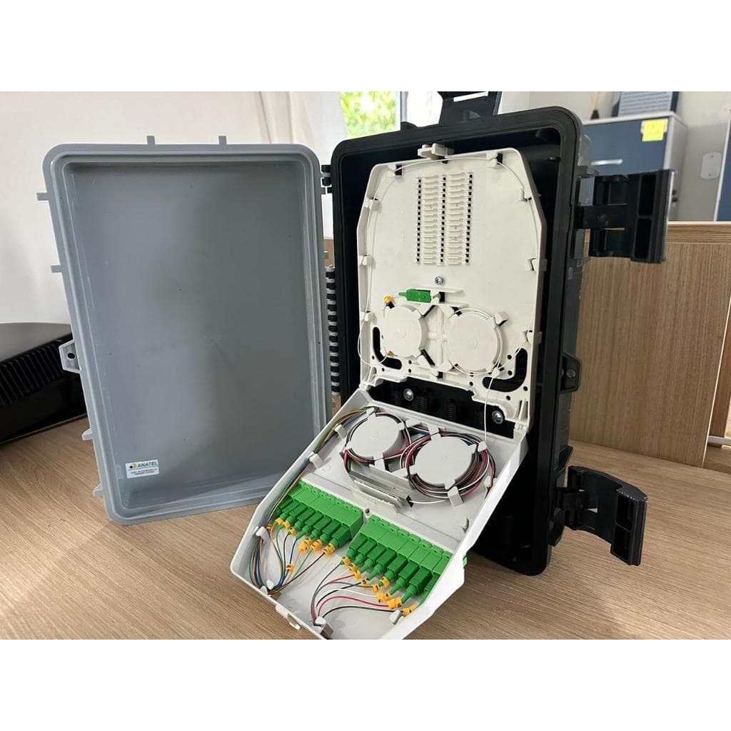 5 Caixa CTO Telecon com bandeja, 5 entradas e 16 saídas homologada Cinza