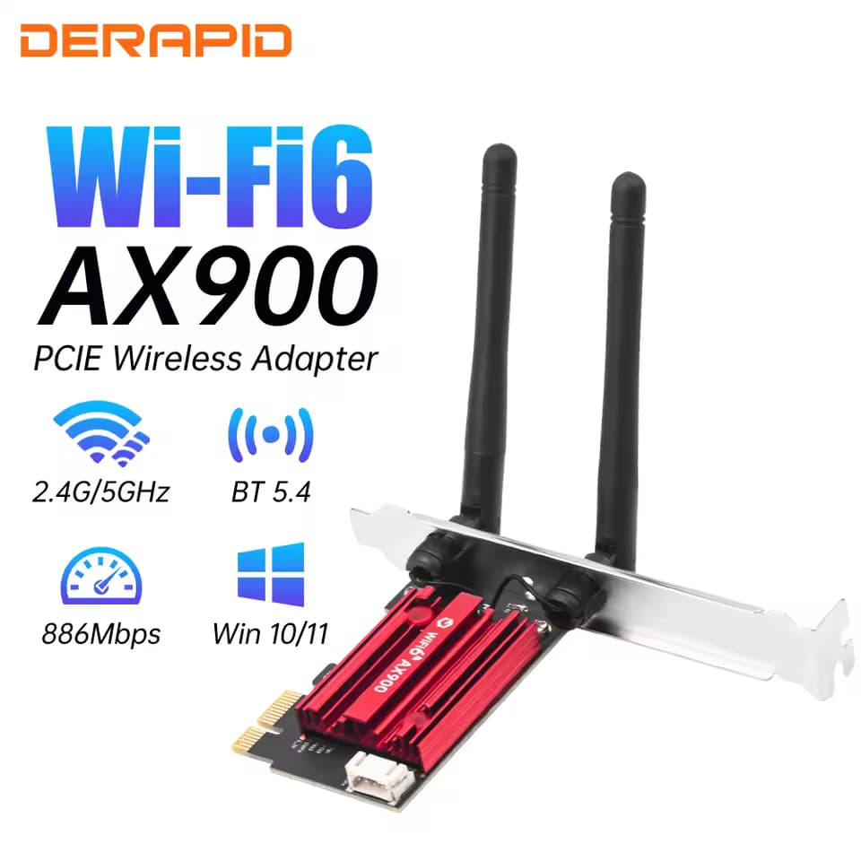 Placa de rede sem fio, adaptador WiFi 6, Bluetooth 5.4, PCI X1