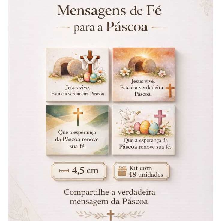 Mini Cartão de Páscoa Religioso 4,5cm | Lembrancinha Cristã | Tag para Chocolate | Jesus Vive