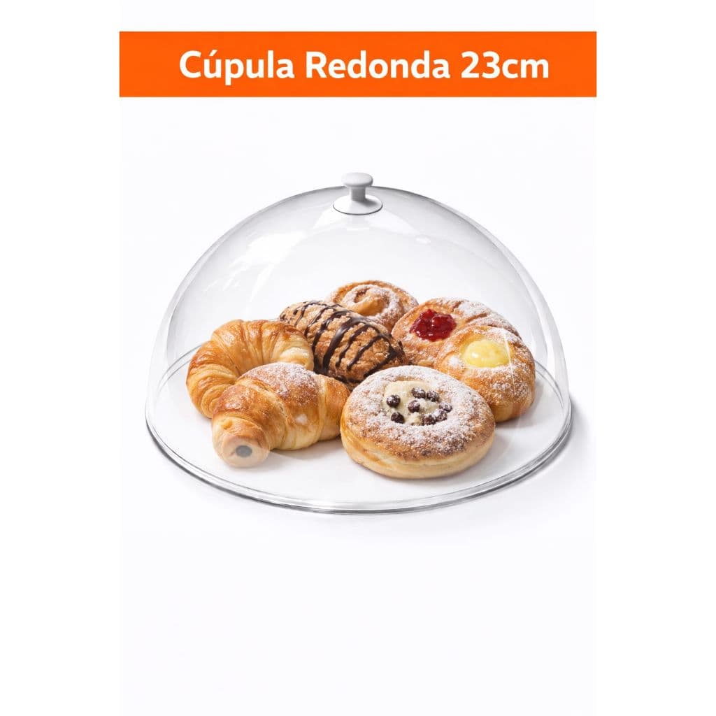 Cupula Redonda Transparente Média Porta Bolo Fruta Doces Queijos 23cm Premium Protetor Alimentos