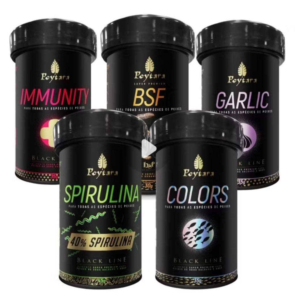 Kit Rações Poytara Black Line Immunity 35g / Garlic 35g / Colors 35g / Spirulina 45g / BSF Crispis 30g