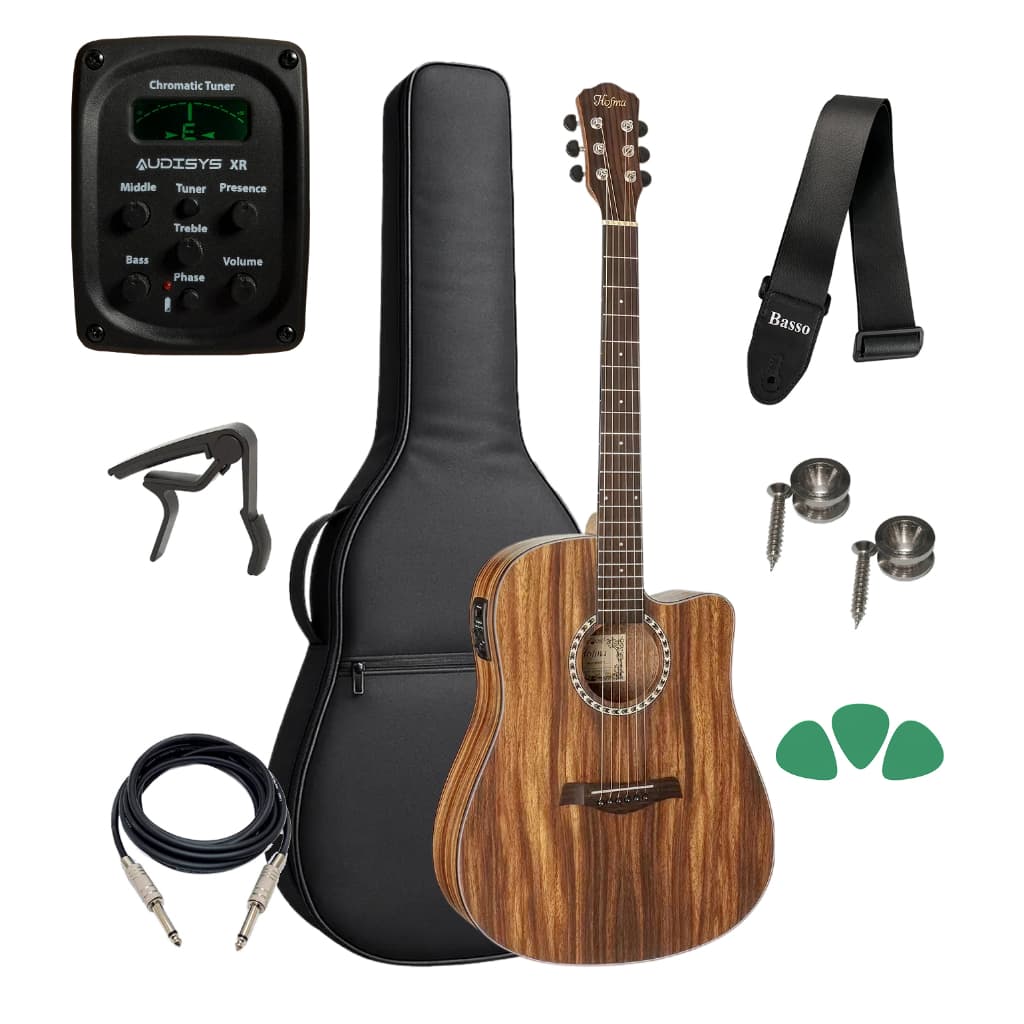 Kit Violão Elétrico Hofma Hmf280 Stnt Folk Capa Acessórios