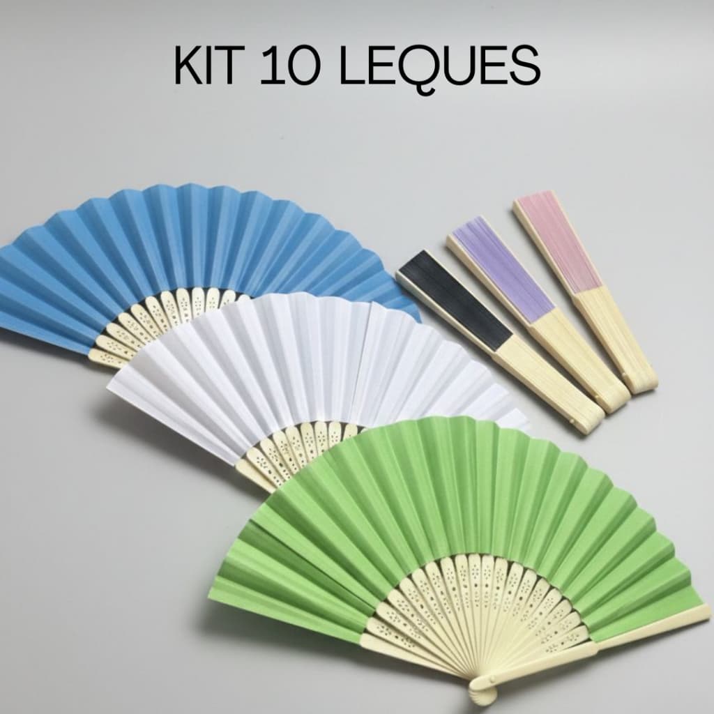 Kit 10 Leques De Papel Bambu Lembrancinha Enfeite Elegante