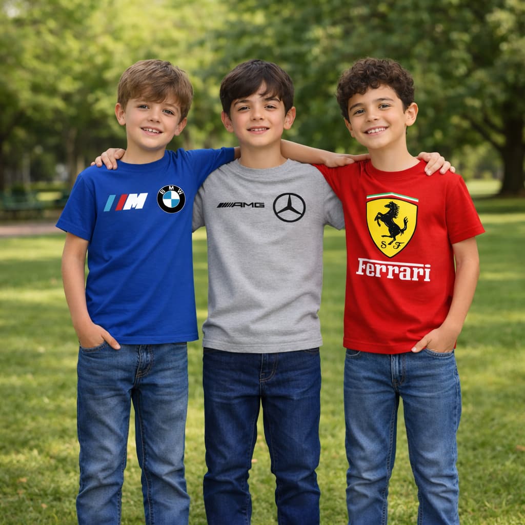 Kit 3 Camisetas Infantil Algodão Ferrari BMW Mercedes Carros Esportivos