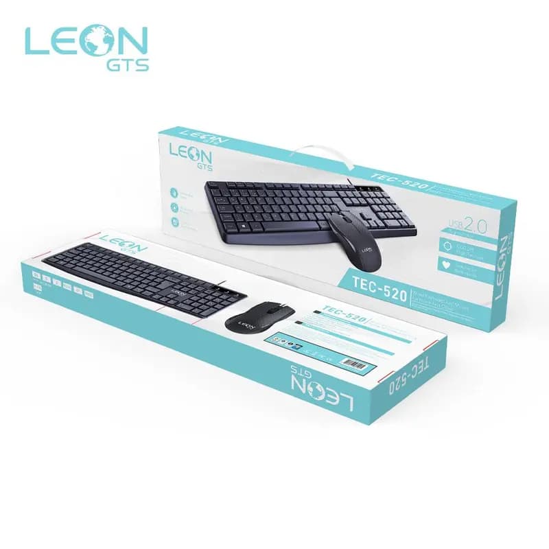 Kit Teclado e Mouse Com Fio USB 2.0 LEON GTS TEC-520