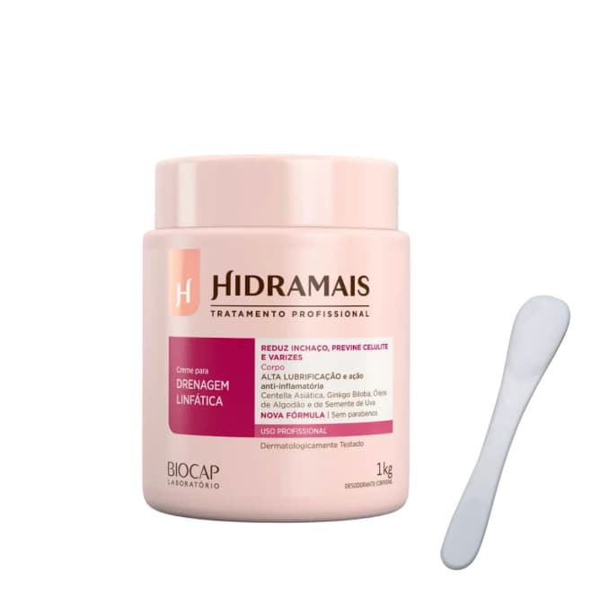 Creme Para Drenagem Linfática Hidramais Profissional 1kg e Espátula Acrílica