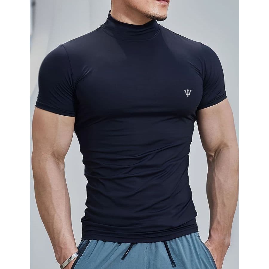 Camiseta Térmica gola alta masculina blusa manga curta uv 50 segunda pele