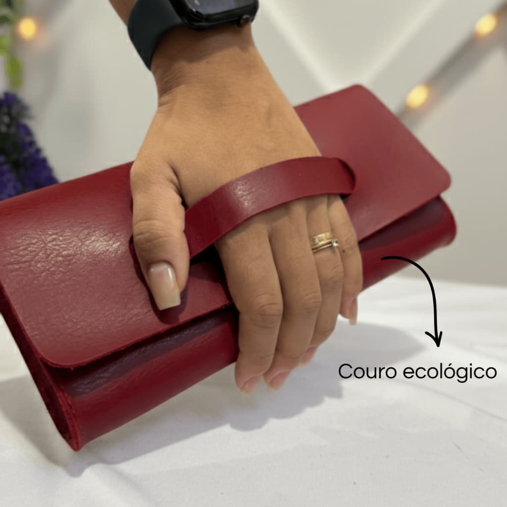 Carteira de Mão Feminina em Couro Ecológico Vermelho e Caramelo