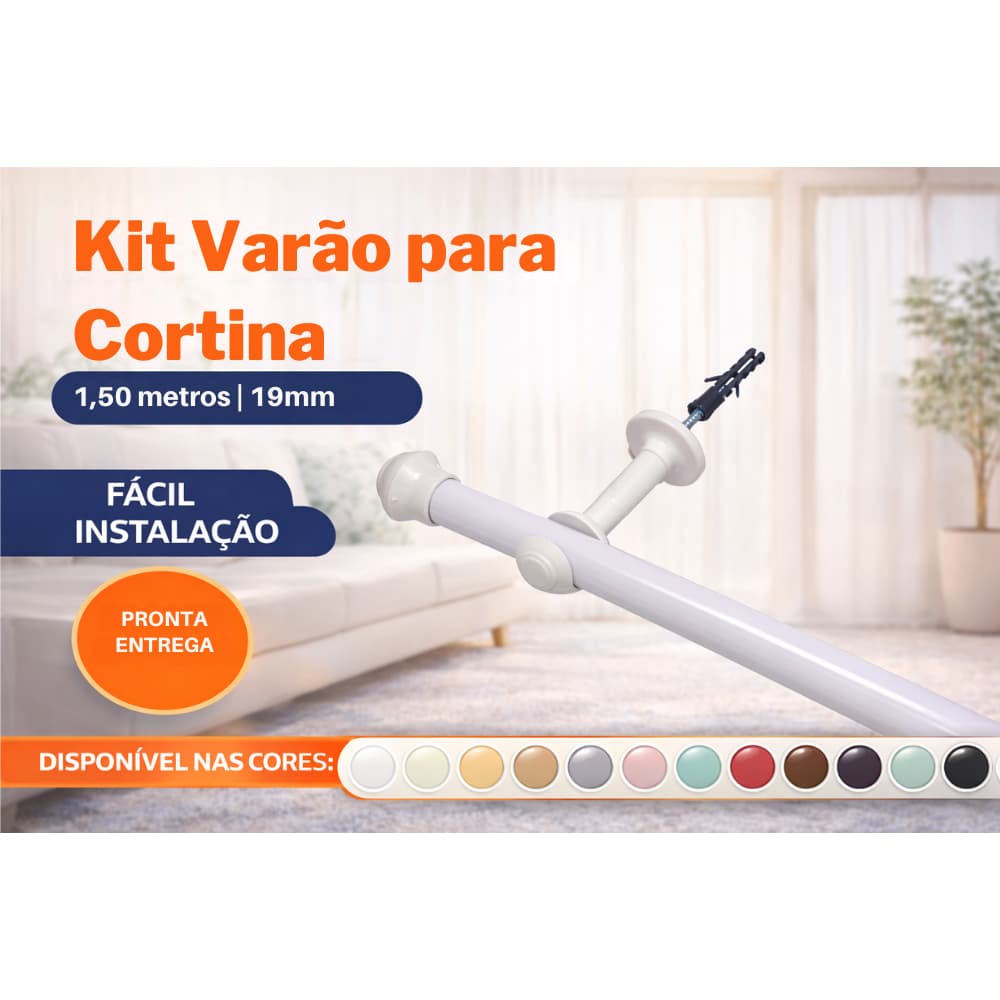 Varão para cortina 1,50mtrs 19mm simples