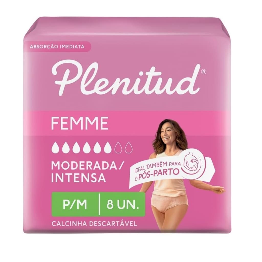 1 Pacote Plenitud Femme Fralda / Roupa Íntima P/M - 8un cada - ROSA