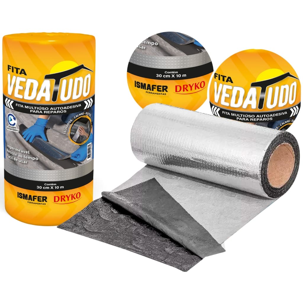 Manta Asfáltica 30cm X 10m Auto Adesiva Aluminizada Fita Veda Tudo