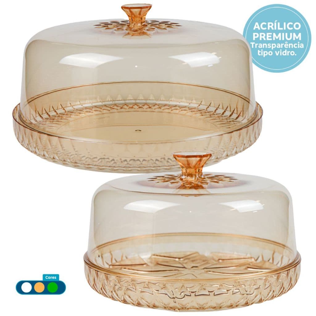 Kit Boleira Borda Alta E Queijeira Com Tampa Acrílico Resistente Mesa Posta