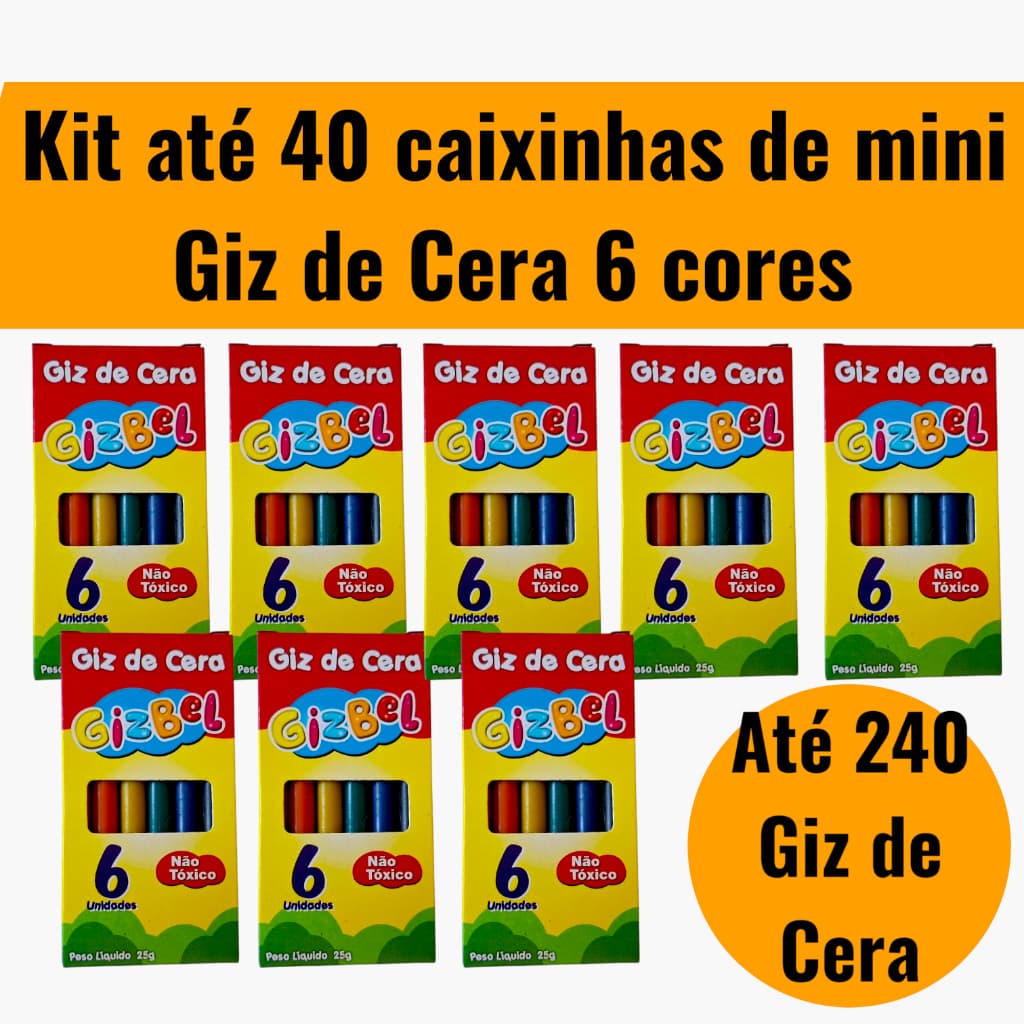 Kit Lembrancinha até 240 Mini Giz de Cera 6 Cores / Material Escolar Presentes Crianças / (5,10,15,20,30 e 40 caixinhas)