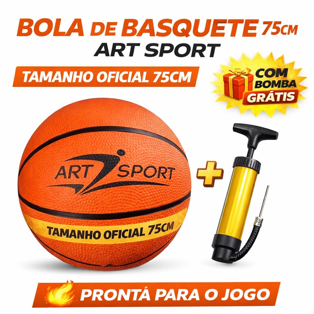 Bola de Basquete 75cm Art Sport Tamanho Oficial + Bomba de Encher Brinde - Esporte - Bola + Bomba