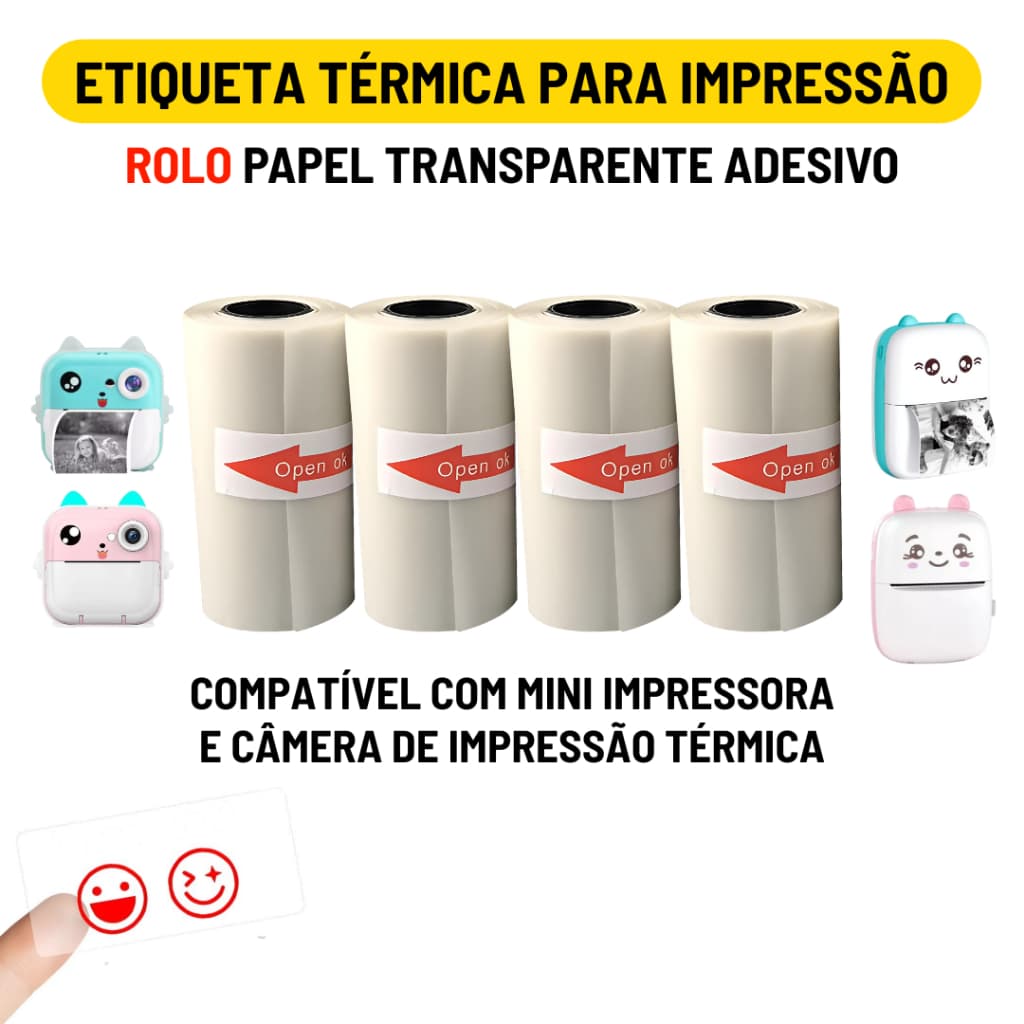 Rolo Etiqueta Térmica Adesiva Transparente 57mm Bobina Para Mini Impressora Portátil