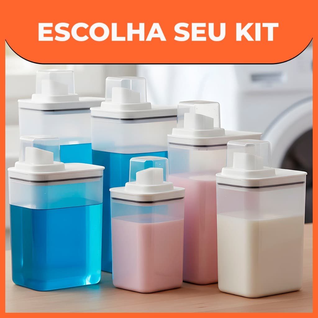 Kit Dispenser Organizador Lavanderia 2,3 litros 1,5 Litros Acrílico (AMACIANTE, SABÃO EM PÓ)