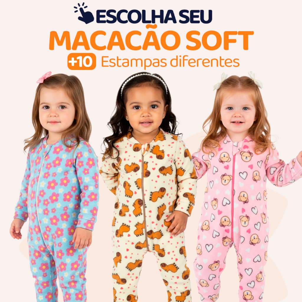 Escolha Seu Macacão Bebe Menina Roupa Inverno Soft Peluciado Com Zíper Quentinho Confortável Capivara, Urso, Flores L09
