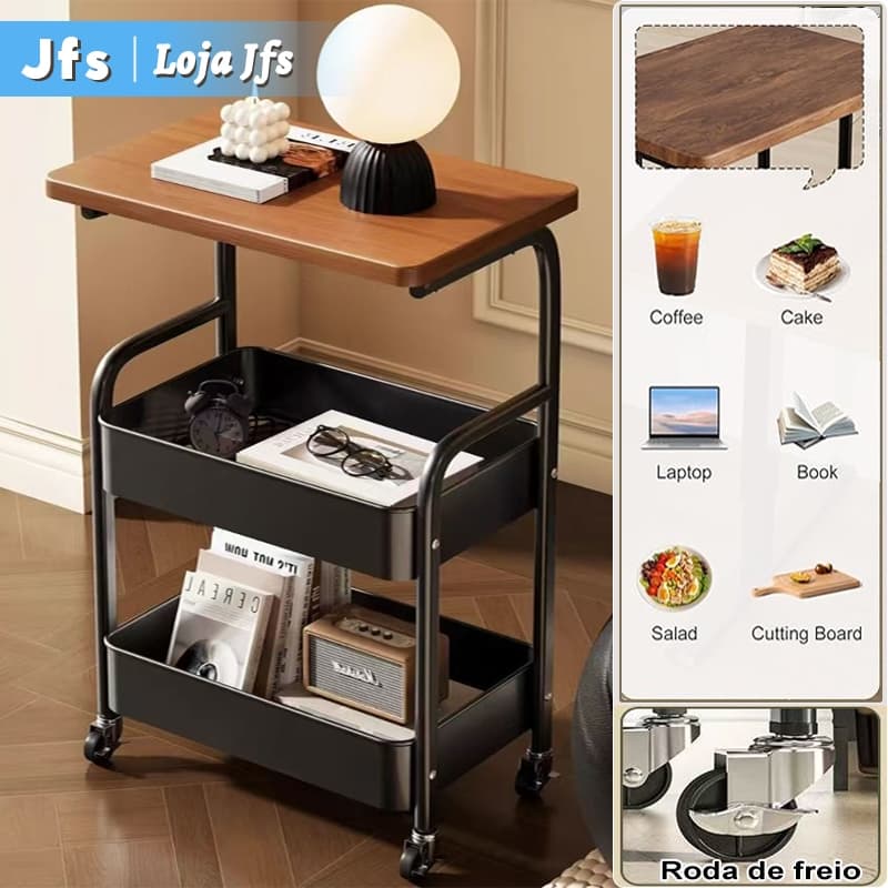 Carrinho Organizador 3 Andares em Aço Espessados Organização em Camadas e Roda com Trava I Metal Prateleira com Rodinhas