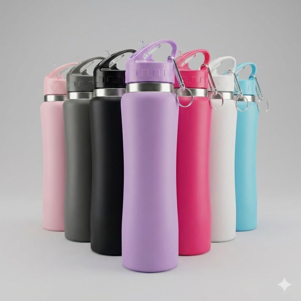 Squeeze de Agua 750ml Aço Inox Com Canudo E Mosquetão Fitness Garrafa Garrafinha d'agua