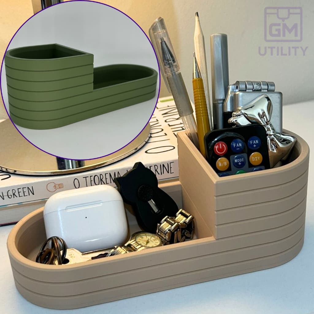 Organizador De Mesa Porta Treco Multifuncional Listrado Porta Caneta Controle Chaves Escritório Sala Moderno Ripado